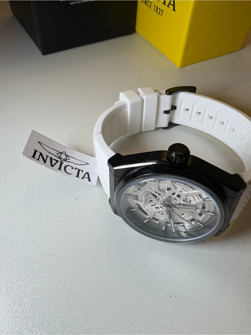 Invicta Men's Black & White Skeleton Dial Watch
